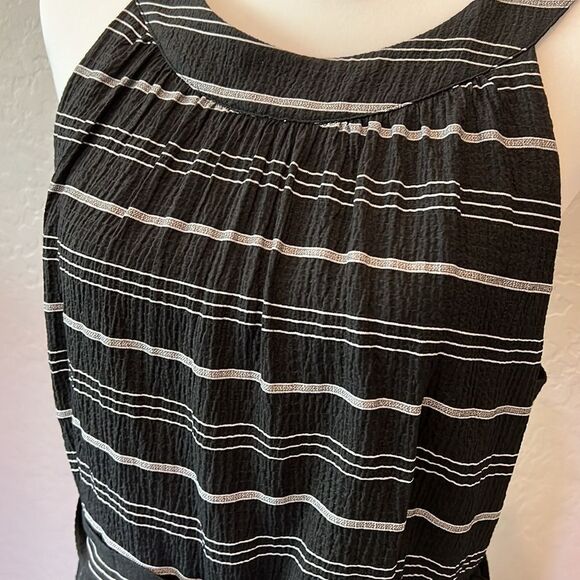 Tommy Hilfiger Halter Midi Dress Striped Crinkle Gauze Waist Tie Black Gray 12 - Picture 13 of 16